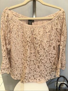 Moda International Pale Blush Lace Boatneck Top